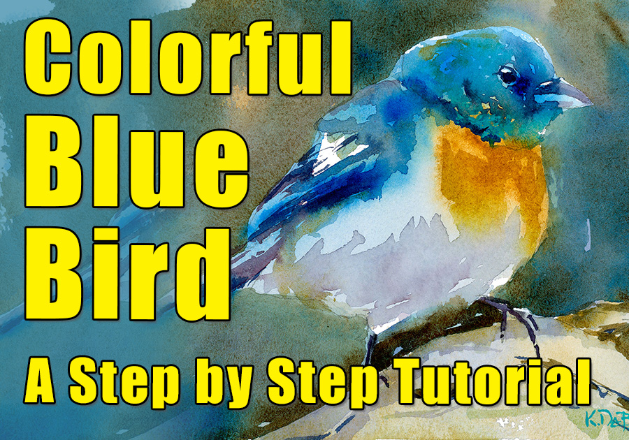 Learn to paint a beautiful blue bird in watercolor